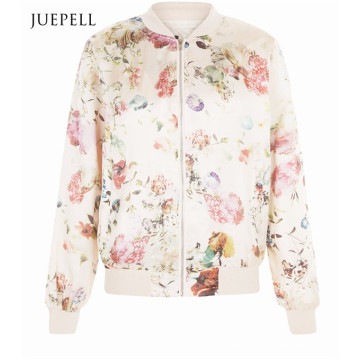 Jaqueta Bomber Mulheres Floral Imprimir Cor-de-rosa